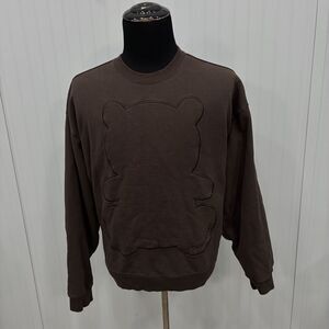 Teddy Fresh Men's Large Brown Embroidered Bear Long Sleeve Pullover Sweatshirt